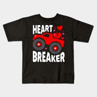 Heart Breaker Monster Truck Toddler Boys Girl Valentines Day Kids T-Shirt